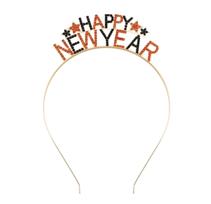 Λεπτομέρεια χρυσής στέκας με κρύσταλλα Happy New Year για εορταστικές εκδηλώσεις