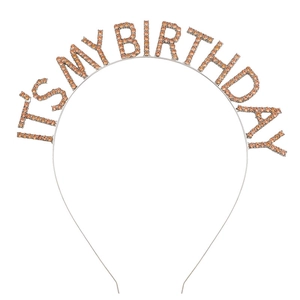 Silberner Geburtstags-Haarreif mit Strasssteinen und IT'S MY BIRTHDAY Schriftzug