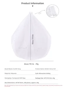 Detailed size specifications of white pearl embroidered bridal veil with hair comb