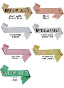 Selezione di fasce glitter Birthday Queen in vari colori per feste di compleanno per ragazze