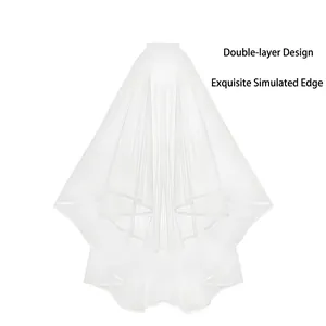 Elegant double-layered white bridal veil with satin edges on white background