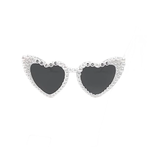White heart bridal sunglasses with pearls and Bride To Be text for wedding parties