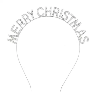 Cerchietto con Lettere Merry Christmas in Strass Lega Metallica Accessorio Capelli per Festa Festiva Donna Unisex Natale