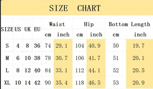 Tabella taglie per pantaloncini di denim donna con misure S-XL in cm e pollici