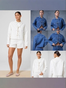 Veste en Jean Mode Femme Fermeture à Nœud Papillon Manteau en Jean Court Manches Longues Couleur Unie Décontracté pour Femmes