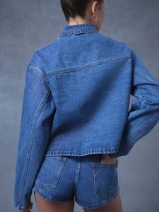 Ensemble veste en jean décontractée et short taille haute bleu foncé pour femme