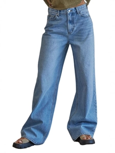 High-waist wide-leg light blue denim jeans with vintage washed finish and loose fit