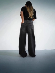 Women's vintage low waist gradient washed wide leg denim jeans in dark grey street style