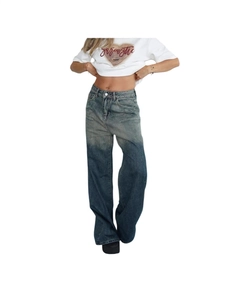 Women's vintage low waist gradient baggy jeans with retro washed wide leg denim style