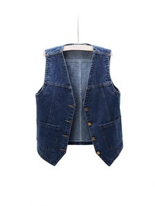 Chaleco de Mezclilla Holgado para Mujer Cuello en V Sin Mangas Algodón Chaleco Vaquero Con Bolsillos Botones Casual Vintage Chaqueta Corta Top