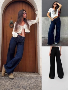 Jeans Jambe Large Délavé Rétro pour Femmes Taille Haute Pantalon Denim Large Décontracté Jambe Droite Coupe Ample Jeans