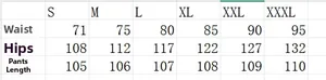 Size chart for high waisted wide leg jeans showing waist, hip, and length measurements