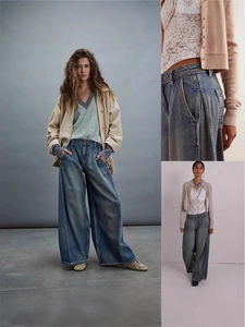 Jeans Donna Gamba Larga Lavaggio Vintage Vita Alta Distressed Dritti Baggy Denim Pantaloni Streetwear Moda