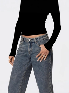 Damen Jeans mit Herz-Leopardenmuster Taschen und niedriger Taille sowie weitem Bein