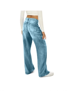 Women's vintage wide-leg high-waisted denim jeans in light blue washed finish
