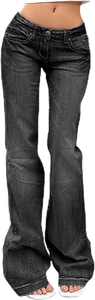 Macro detail of slim fit washed grey flared denim jeans with vintage Y2K aesthetic design