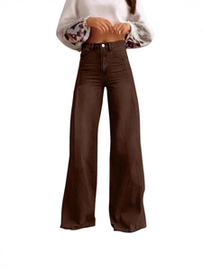 Retro high-waisted wide-leg denim jeans in dark brown with structural seam detailing