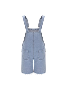 Salopette courte en jean bleu clair pour homme avec bords francs et poches carrées