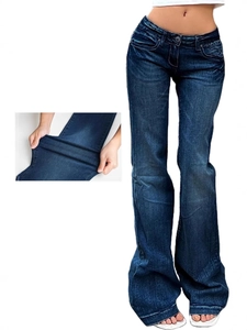 Women American Retro High Stretch Flare Jeans Slim Fit Washed Denim Pants Y2K Streetwear Mid Waist Bootcut Long Trousers