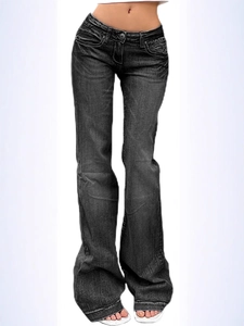 Women's slim fit low-waist flare jeans in dark grey vintage washed denim fabric