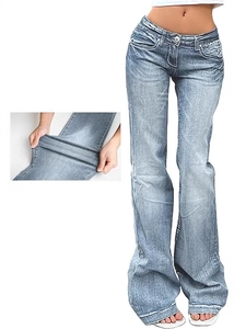 Slim fit high stretch flare jeans for women in light blue washed vintage style denim