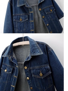 Classic dark blue denim jacket with vintage collar and double chest pockets detail