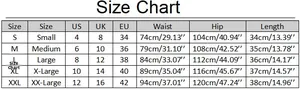 Detailed size chart for women's ripped denim shorts with US, UK, EU measurements