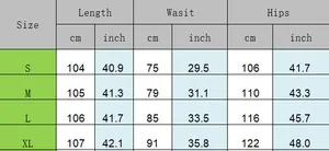 Size chart for washed cargo jeans showing length, waist, and hips in cm and inches