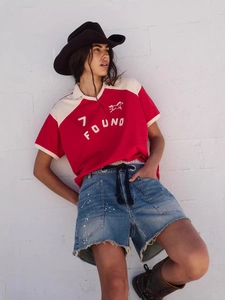 Women High Waist Denim Shorts Loose Fit Frayed Hem Cargo Pockets Drawstring Casual Wash Distressed Jean Shorts For Summer