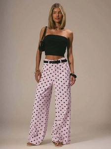 Women Retro Polka Dot Wide Leg Jeans Casual High Waist Cotton Denim Pants Fashion Straight Long Trousers Daily Streetwear