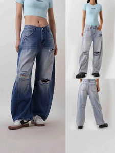 Women High Waist Wide Leg Jeans Ripped Distressed Denim Pants Retro Streetwear Baggy Jeans Casual Washed Trousers
