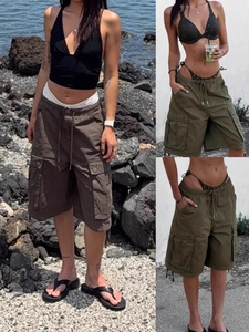 Women's American Cargo Shorts Loose Multi-Pocket Drawstring Waist Cotton Casual Shorts For Summer Outdoor Daily Streetwear