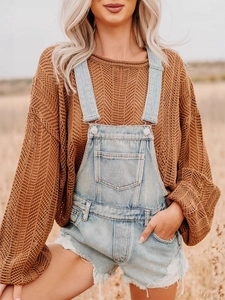 Women Casual Denim Bib Shorts Distressed Washed Overall Romper Jumpsuit Cotton Blend Sleeveless Raw Hem Jean Shorts