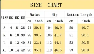 Gedetailleerde maattabel voor denim shorts met sterrenprint inclusief taille- en heupomvang