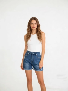 Women's Casual High Waist Ripped Denim Shorts Slim Fit Rolled Hem Distressed Jeans Summer Short Pants For Women