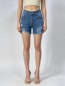 Short En Jean Taille Haute Déchiré Distressed Ourlet Effiloché Coton Raw Edge Été Casual Hot Pants Femmes
