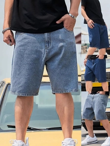 Men's Casual Denim Shorts Vintage Washed Straight Fit Five Pocket Streetwear Cotton Blend Half Pants Summer Retro Bottoms