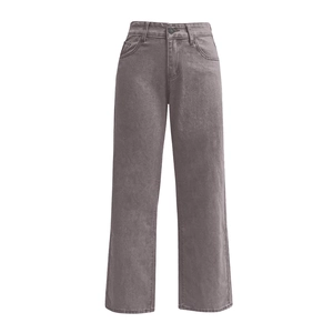 Flat lay of straight-leg tencel denim trousers in gray with five-pocket structure