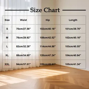Detailed size chart for women's wide leg jeans including waist and hip measurements