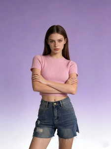 Women High Waist Denim Shorts Casual Frayed Hem Distressed Straight Leg Cotton Jean Shorts Summer Daily Streetwear
