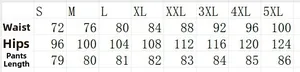 Detailed size chart for lace straight leg jeans showing waist and hip measurements