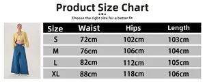 Detailed size chart for high-waisted flared jeans including waist and hip measurements
