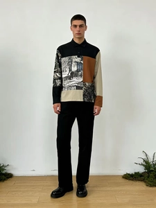 Polo à manches longues pour homme avec blocs de couleurs artistiques et pantalon noir