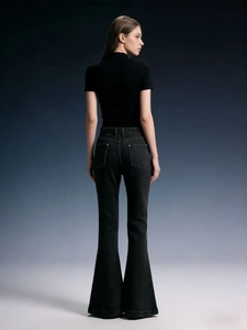 Women's high waist flared jeans in dark grey featuring a lifting effect and wide leg design