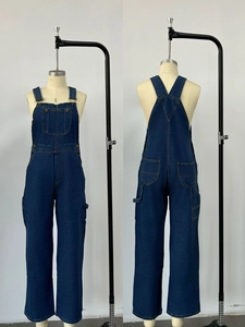 Vintage loose denim overalls for women featuring front and back view details