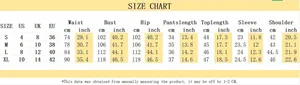 Tabella delle taglie per set camicia e pantaloncini di jeans dalla S alla XL