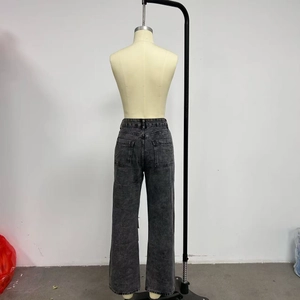 Detailed back view of vintage washed dark gray cargo denim jeans with dual patch pockets