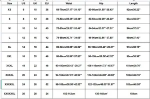 Comprehensive size guide chart for women stretchy skinny denim jeans from XS to 6XL sizes