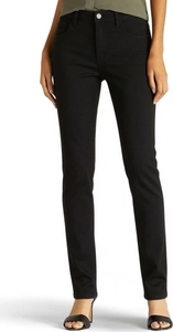 Detail of high waisted slim fit black stretch denim jeans with classic button and zip closure