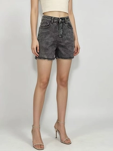 Short en jean taille haute pour femme avec délavage à l'acide, ourlet brut et style rétro